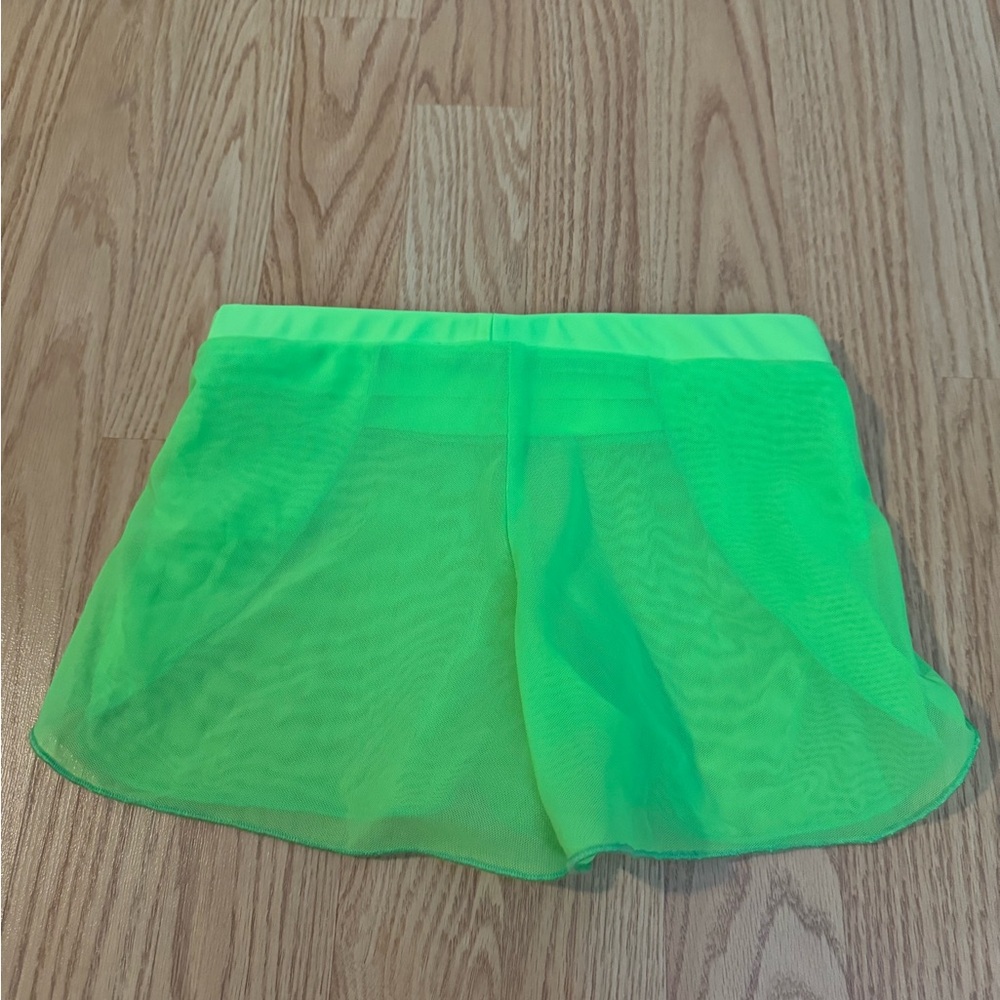 Neon green mesh dance shorts. Custom made for convention. Fits 7/8.